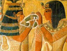 Hathor offering the menet to Seti I