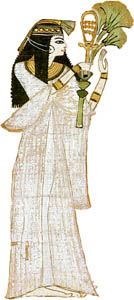 Woman offering a sistrum and papyrus plants